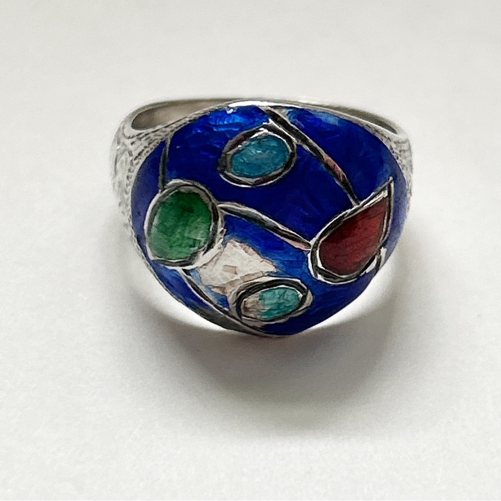 Vintage Siam Colorful Enamel Sterling Silver Ring - Picture 7 of 11
